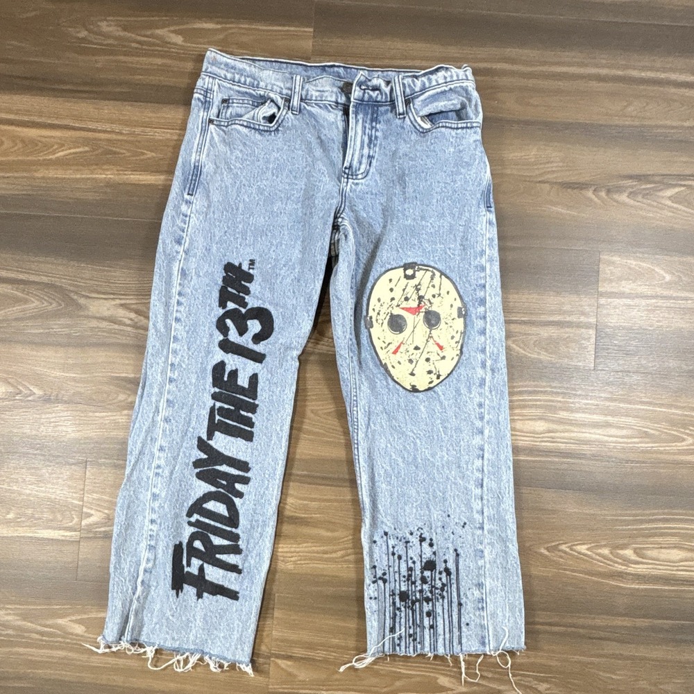 Friday the 13th Men's Light Wash Blue Denim Jeans Graphic Print